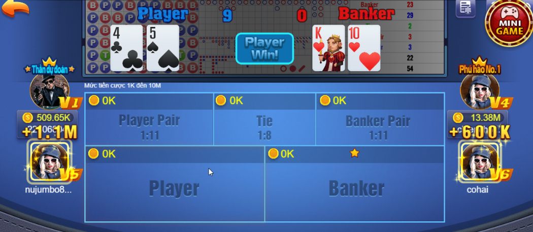 Mẹo tính tỷ lệ thắng của Baccarat Thông Tấn tại Game Bài 68.